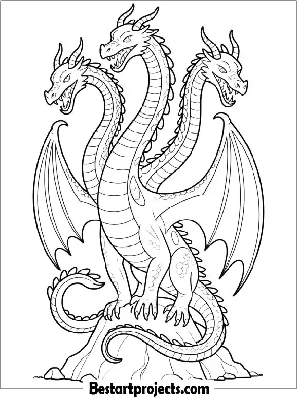 Three Headed Dragon Printable Coloring Page