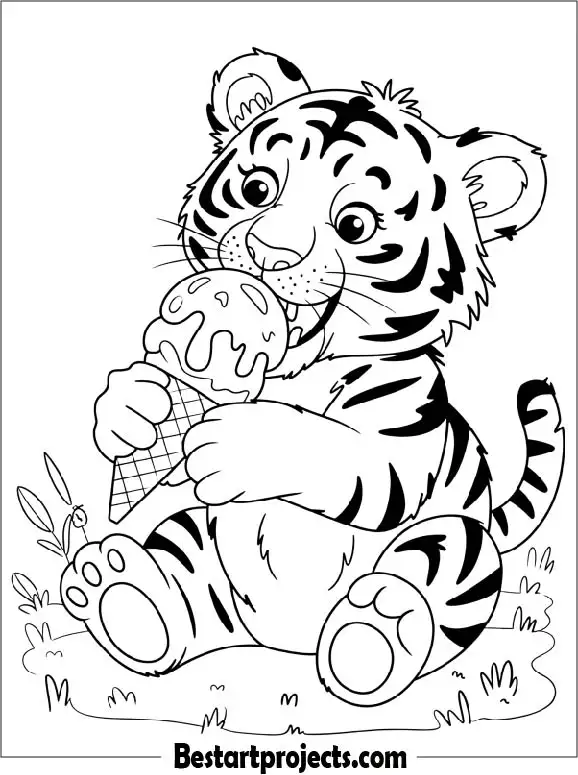 Tiger Cub Eating Ice Cream