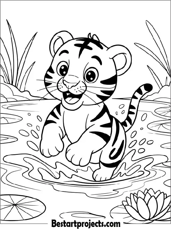 Tiger Cub Splashing in Water