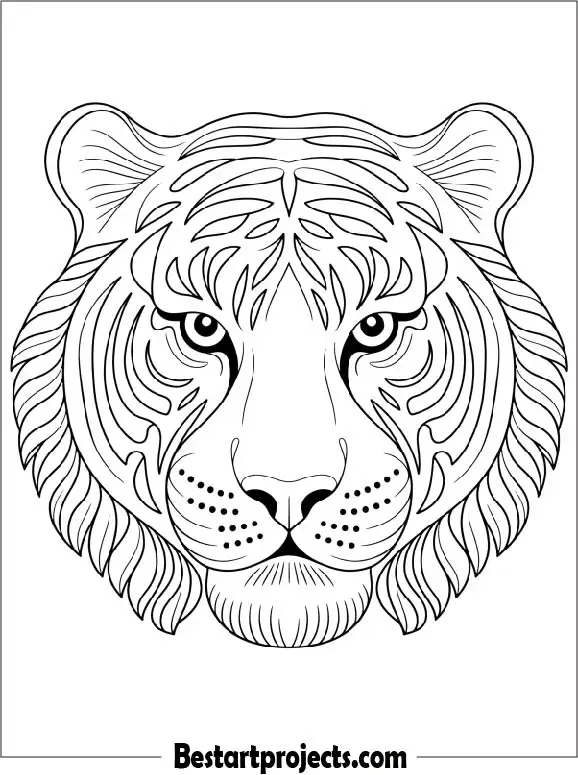 Tiger Head Mandala Outline Coloring Page