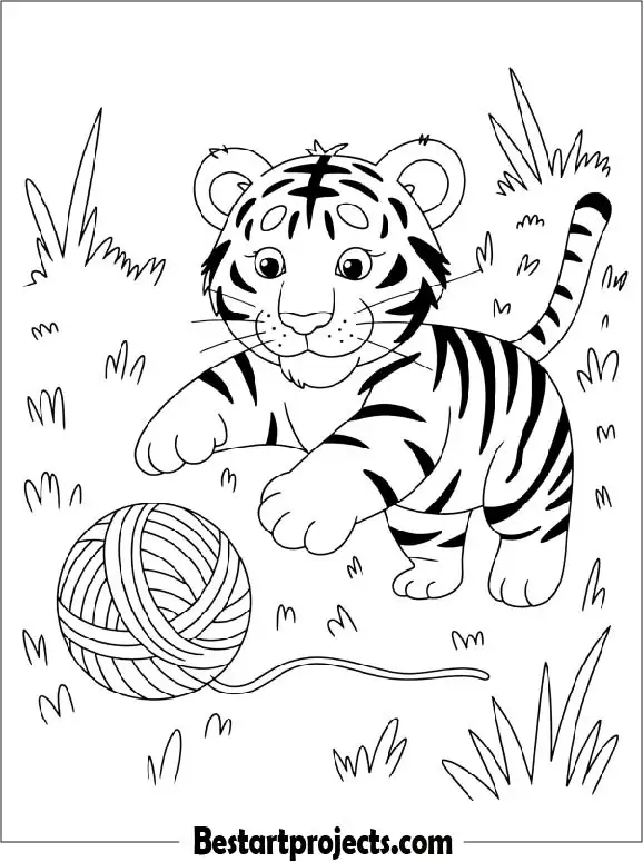 Tiger Playing with a ball of yarn