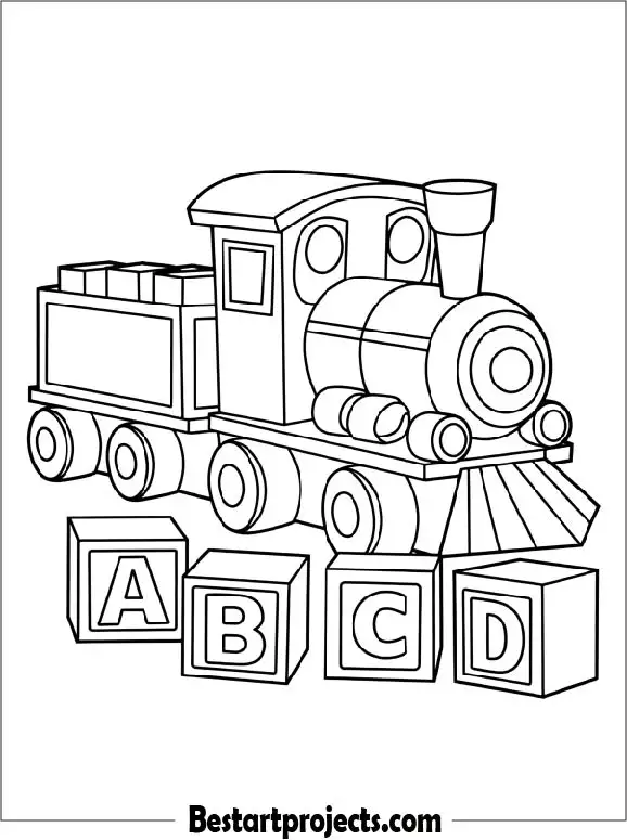 Toy Wooden Train with Alphabet Blocks Coloring Sheet