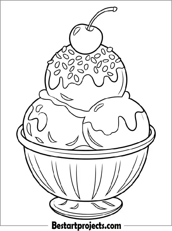 Triple Scoop Ice Cream Sundae Coloring Page