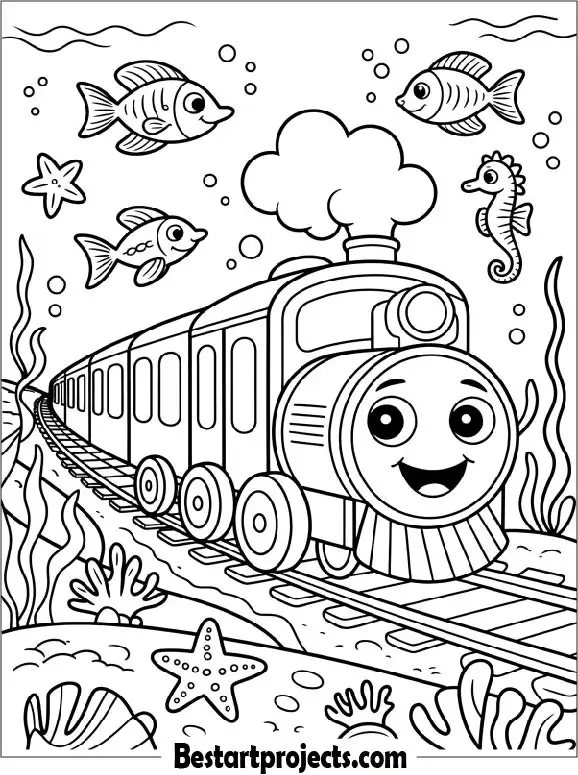 Underwater Train Coloring Page