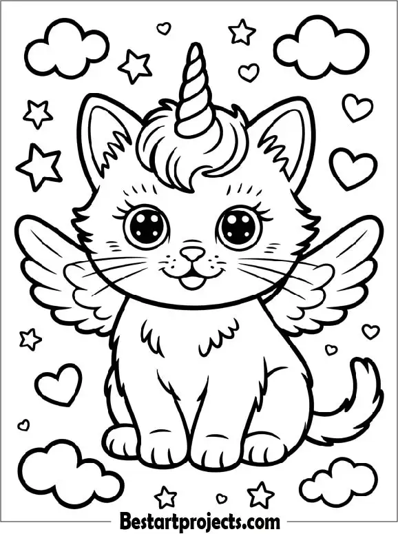 Unicorn Cat Coloring Sheet