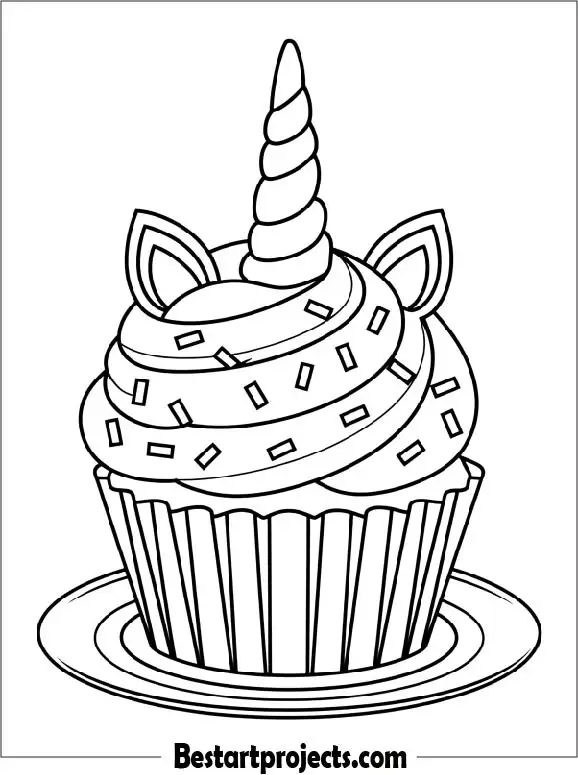 Unicorn Cupcake Coloring Page