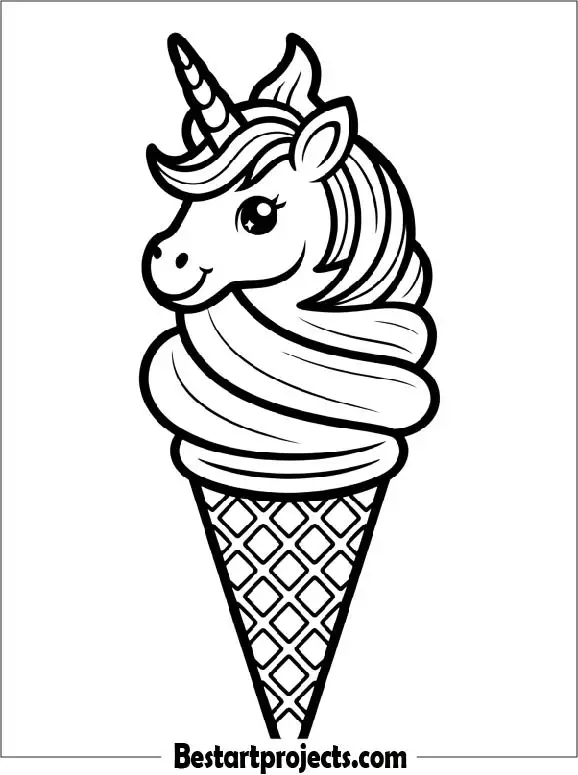 Unicorn Ice Cream Cone Coloring Sheet