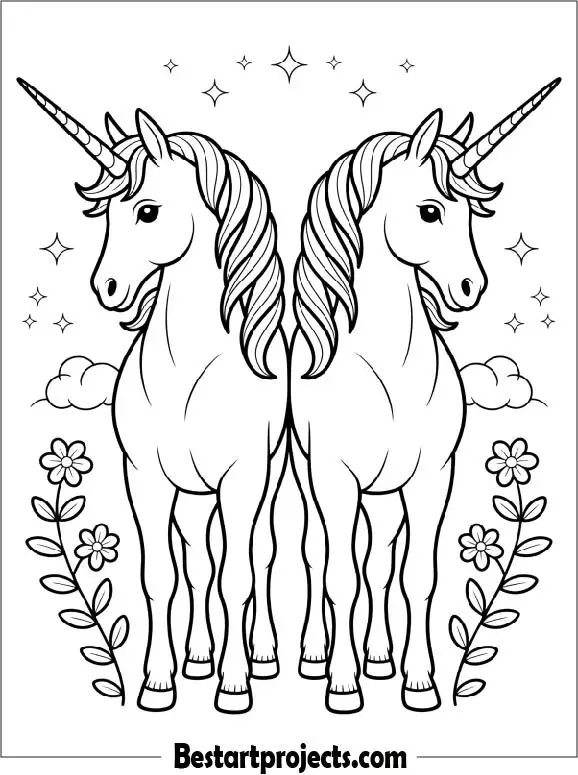 Unicorn Twins Coloring Page