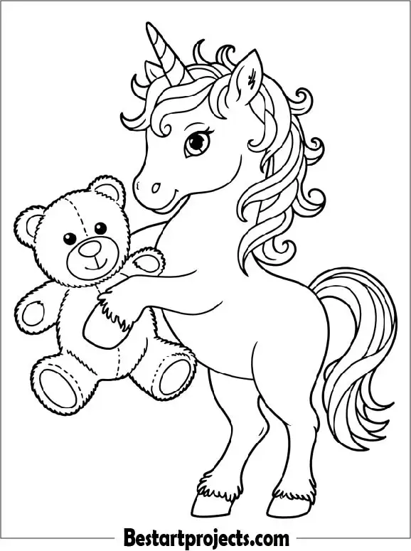 Unicorn and Teddy Bear Coloring Page for Kids