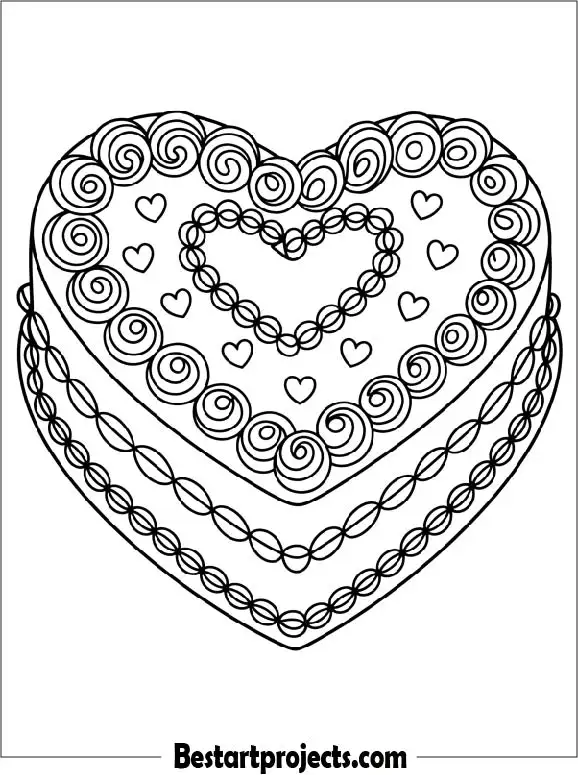 Valentine Heart Cake Coloring Page