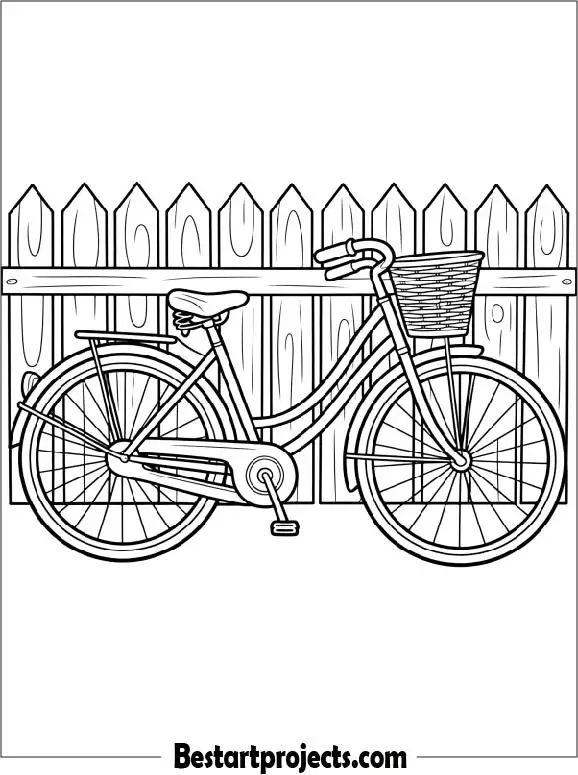 Vintage Bicycle with Wooden Fence Coloring Page