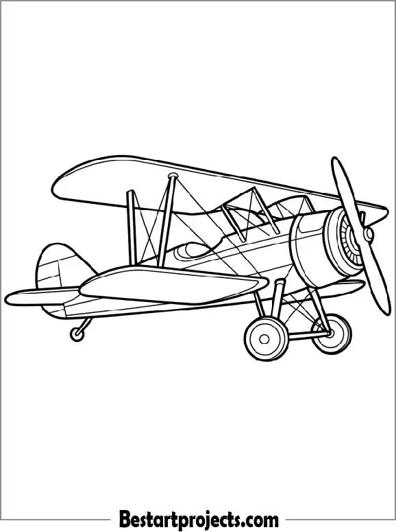 Vintage Biplane Airplane Coloring Page