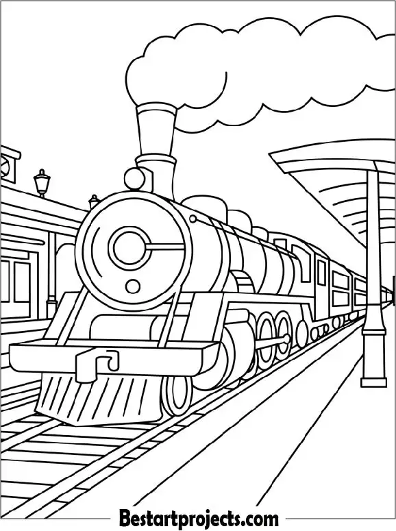 Vintage Train Station Coloring Page