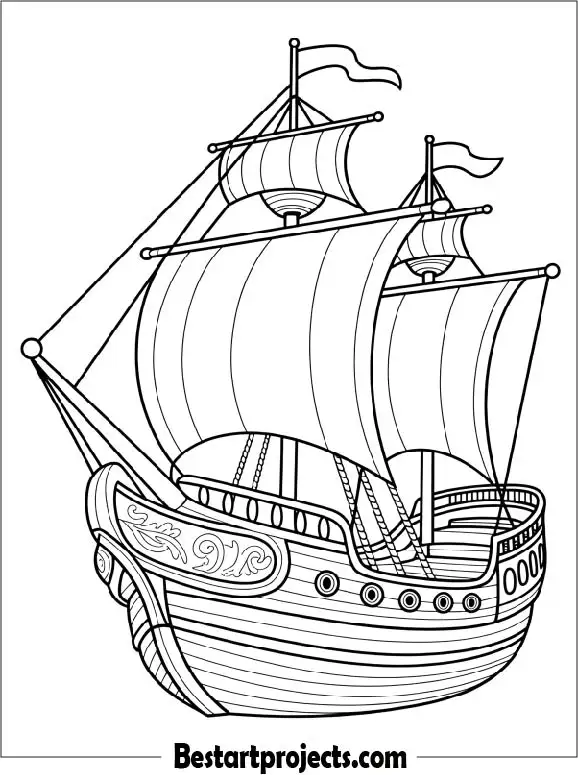 Vintage Wooden Sailing Ship Coloring Page
