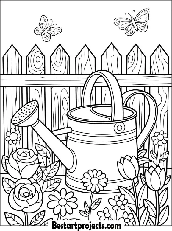 Watering Can with Flowers Coloring Sheet