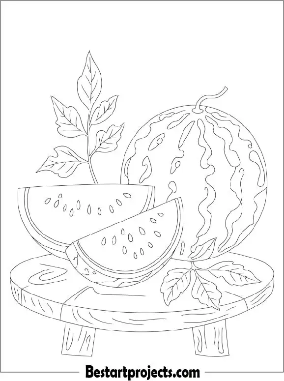 Watermelon Still Life Composition Coloring Page