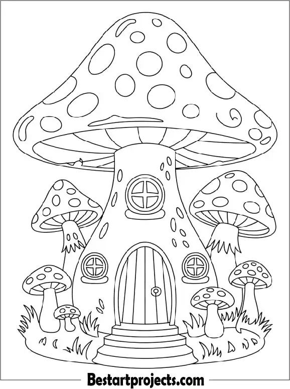 Whimsical Mushroom House Coloring Page