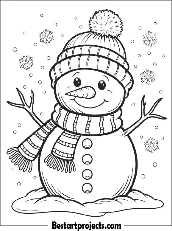 Winter Snowman Coloring Sheet For Preschoolers