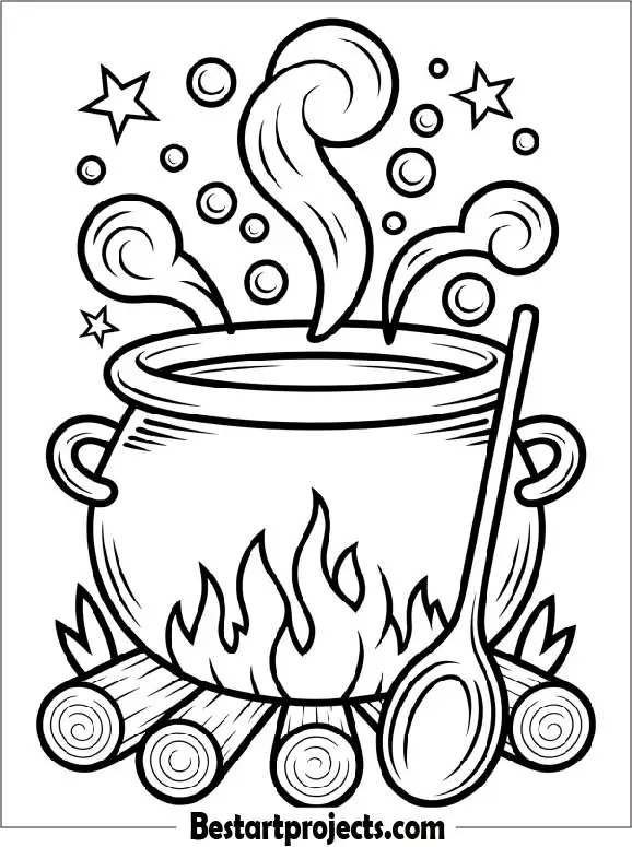 Witch Cauldron Coloring Page