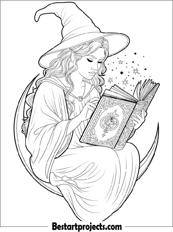 Witch Coloring Page for Adults