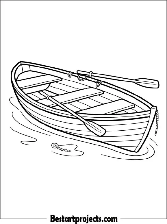 Wooden Boat with Oars Coloring Page